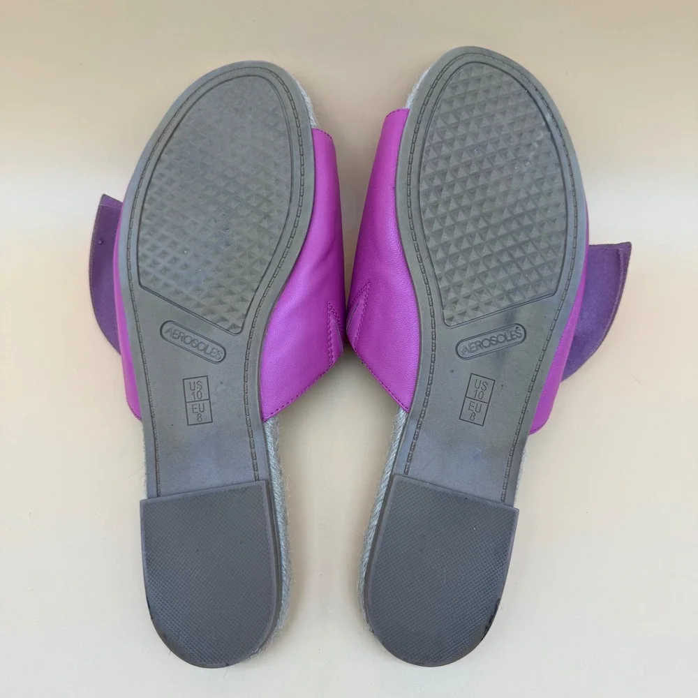 Aerosoles‎ Women's Size 10 Pink Leather Bow Detail Espadrille Slide Sandals